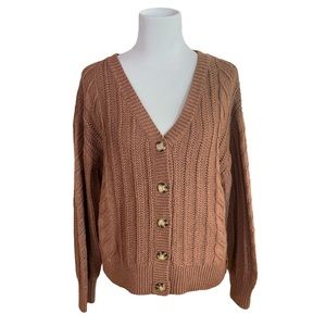 NEW Cupcakes & Cashmere Women’s Cable Knit Button Front Cardigan Brown Medium